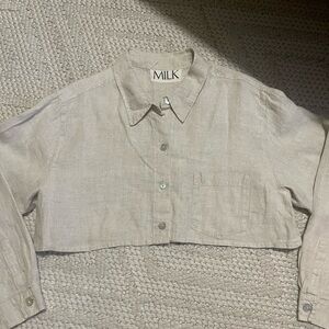 Milk, linen cropped button down